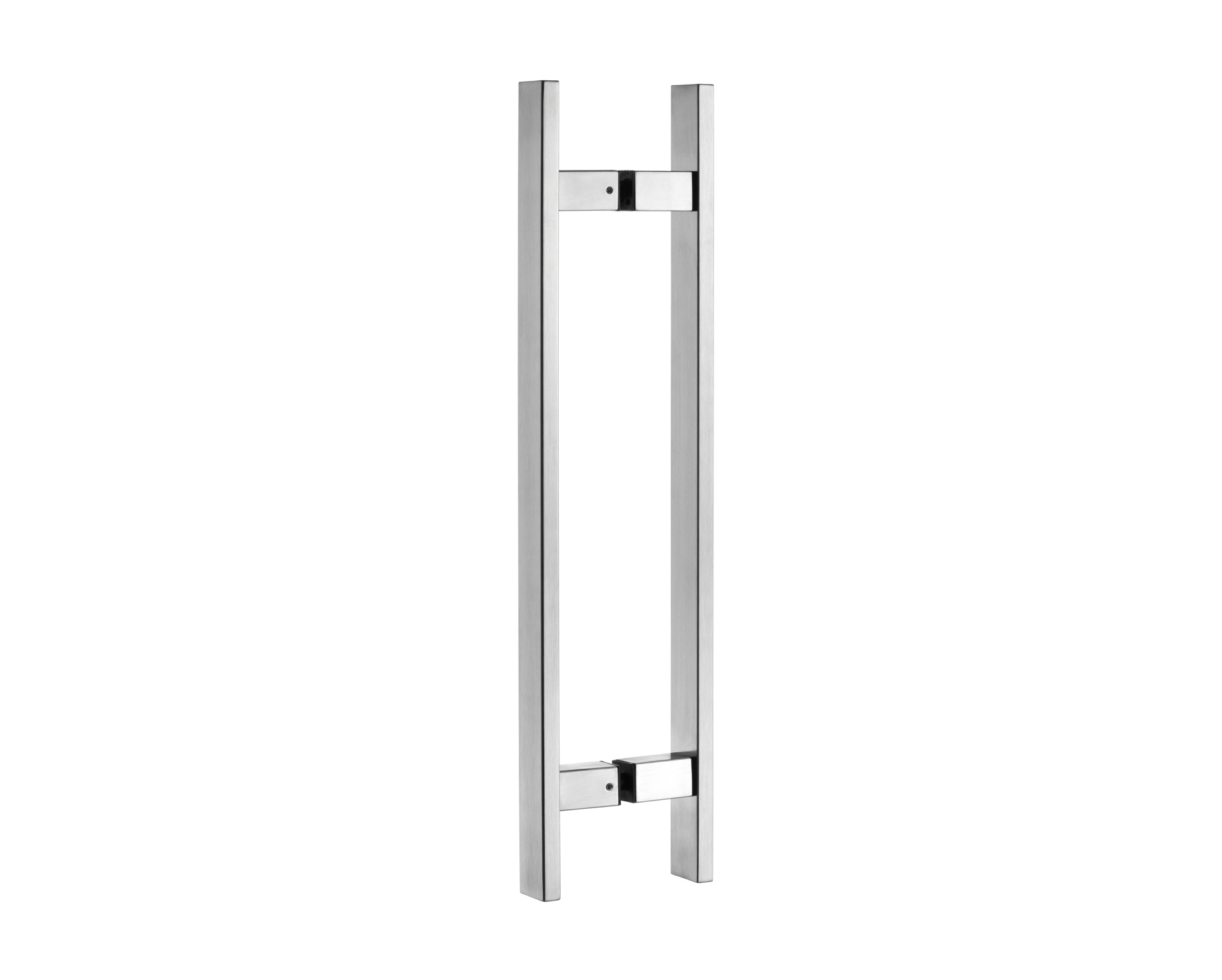 Eurolaton | Ein rechteckiger Türgriff aus Edelstahl im minimalistischen Design, bestehend aus zwei parallelen Stäben, die oben und unten durch zwei kleinere, senkrecht dazu verlaufende Stäbe verbunden sind – ideal als moderne Möbelgriffe aus Edelstahl für elegante Innenräume.